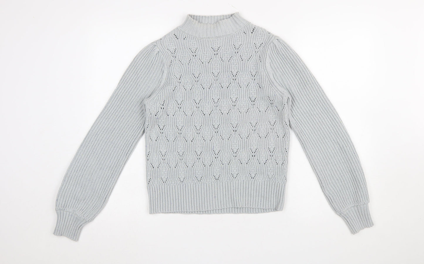Next Women Grey Mock Neck Open Knit Jumper Size 10
