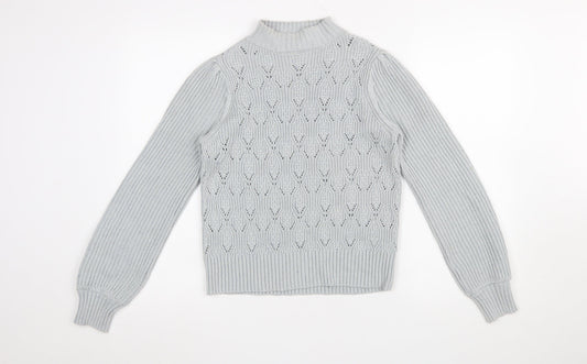 Next Women Grey Mock Neck Open Knit Jumper Size 10