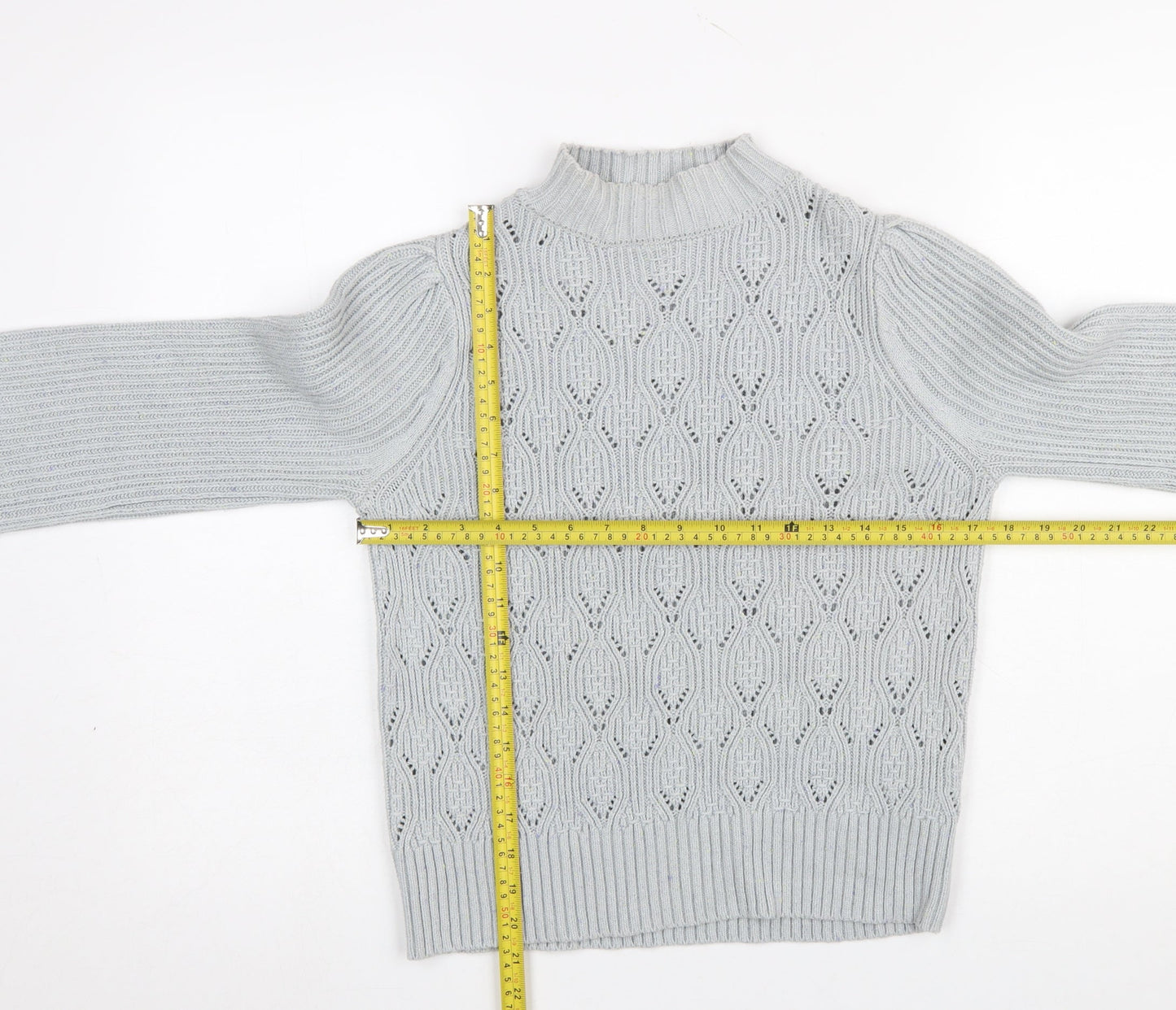 Next Women Grey Mock Neck Open Knit Jumper Size 10