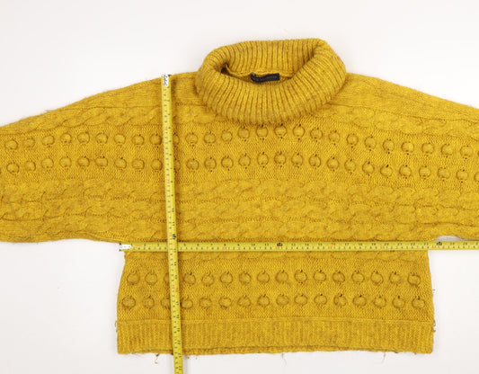 Marks and Spencer Women’s Yellow Chunky Roll Neck Jumper Size L