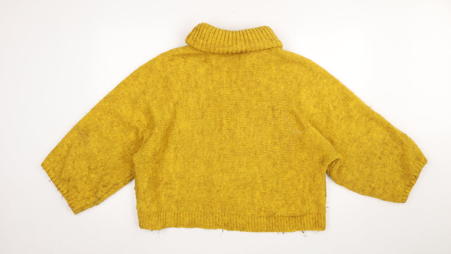 Marks and Spencer Women’s Yellow Chunky Roll Neck Jumper Size L