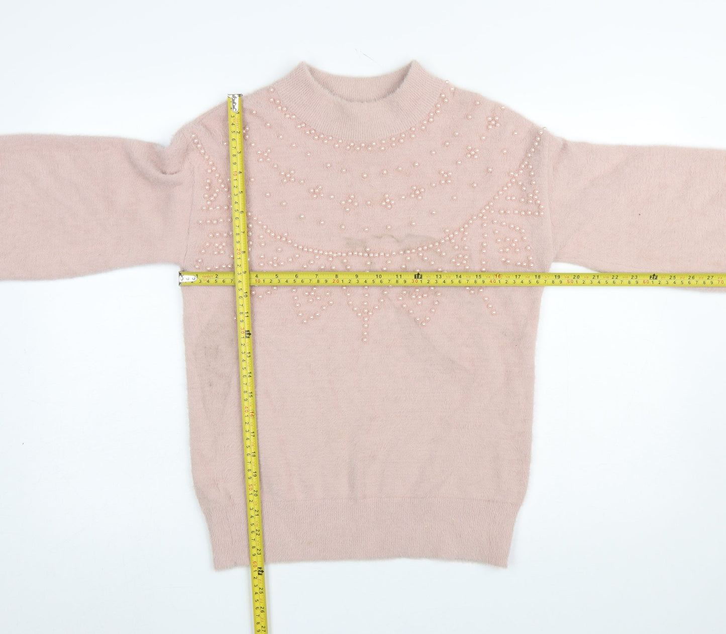 Next Women's Pink Beaded Mock Neck Long Sleeve Pullover Jumper Size S