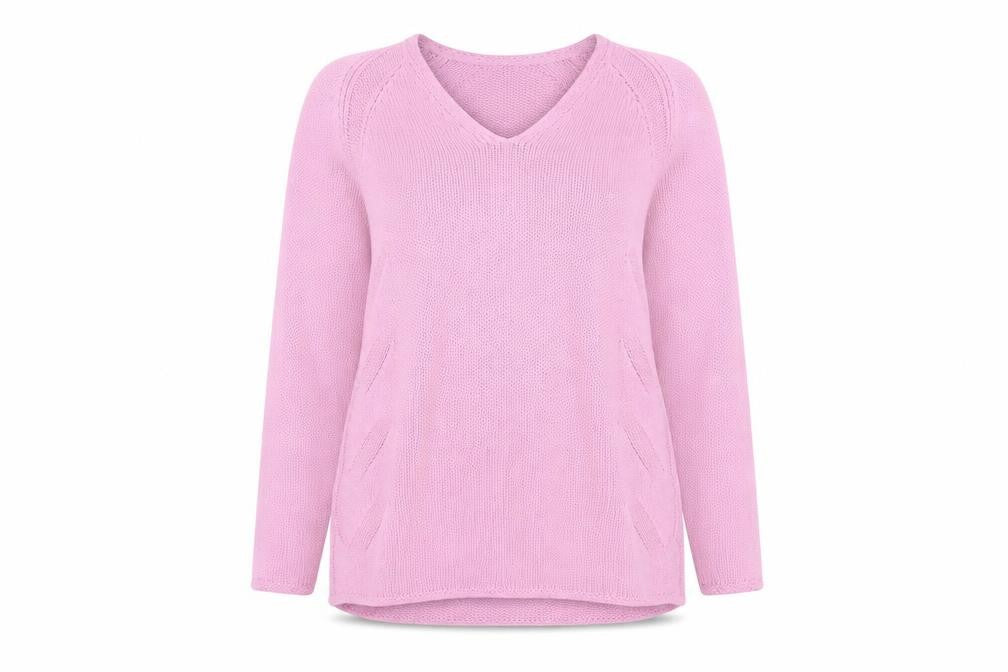Brax Women Pink V-Neck Long Sleeve Cotton Knit Jumper Size 16