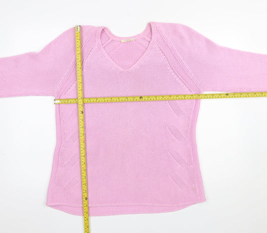 Brax Women Pink V-Neck Long Sleeve Cotton Knit Jumper Size 16