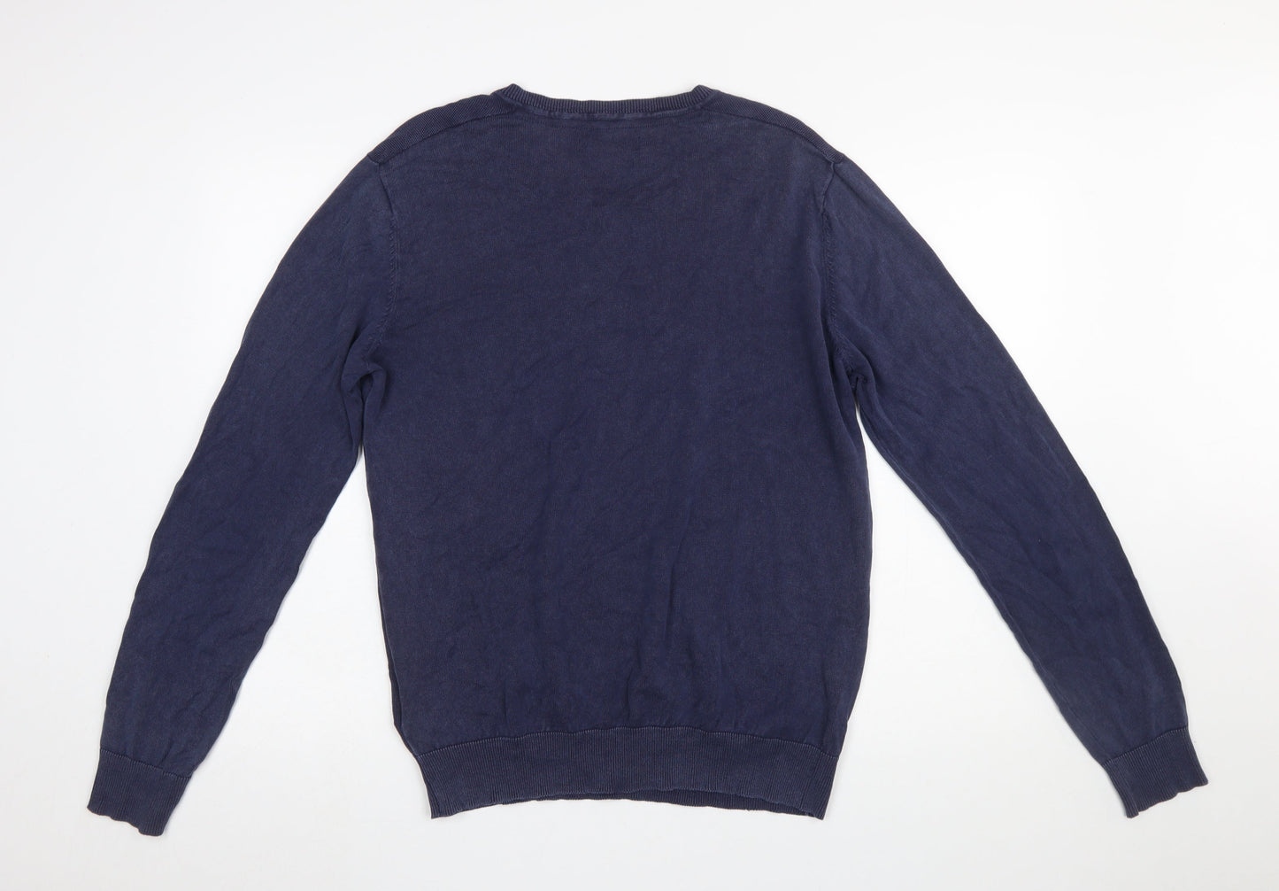 Replay Men's Blue Cotton V-Neck Jumper Size L
