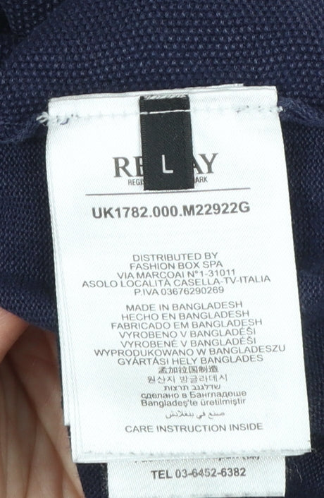 Replay Men's Blue Cotton V-Neck Jumper Size L