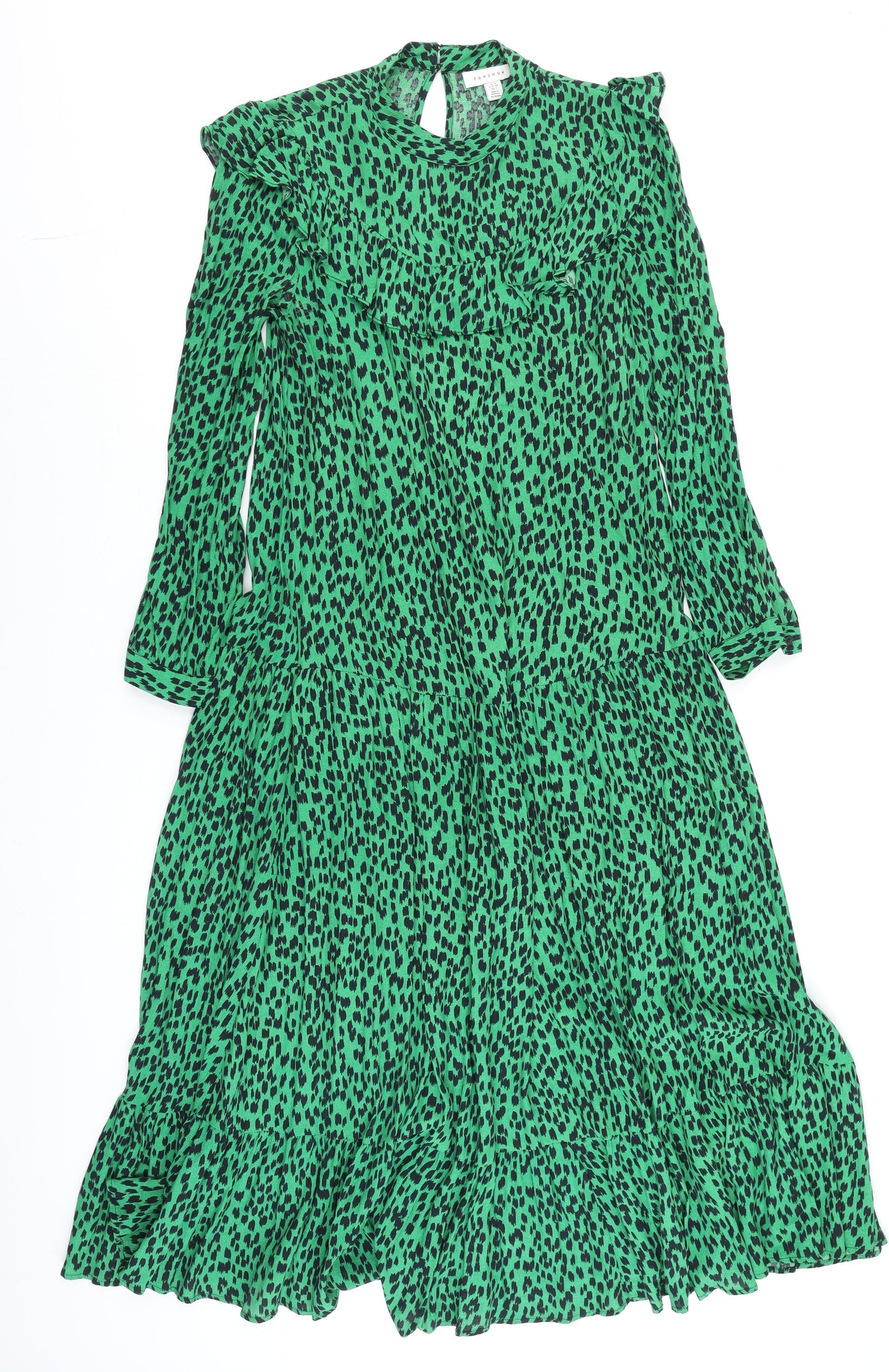Topshop Women Green Animal Print Midi A-Line Dress Size 6