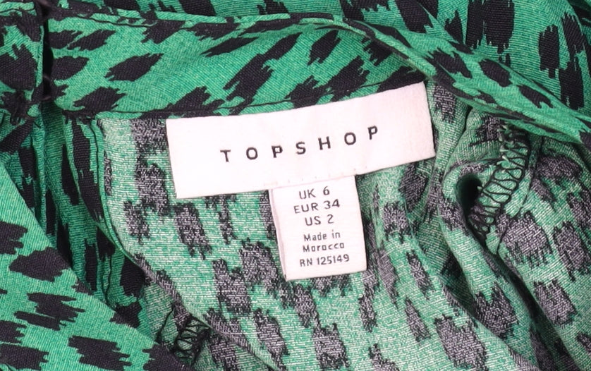 Topshop Women Green Animal Print Midi A-Line Dress Size 6