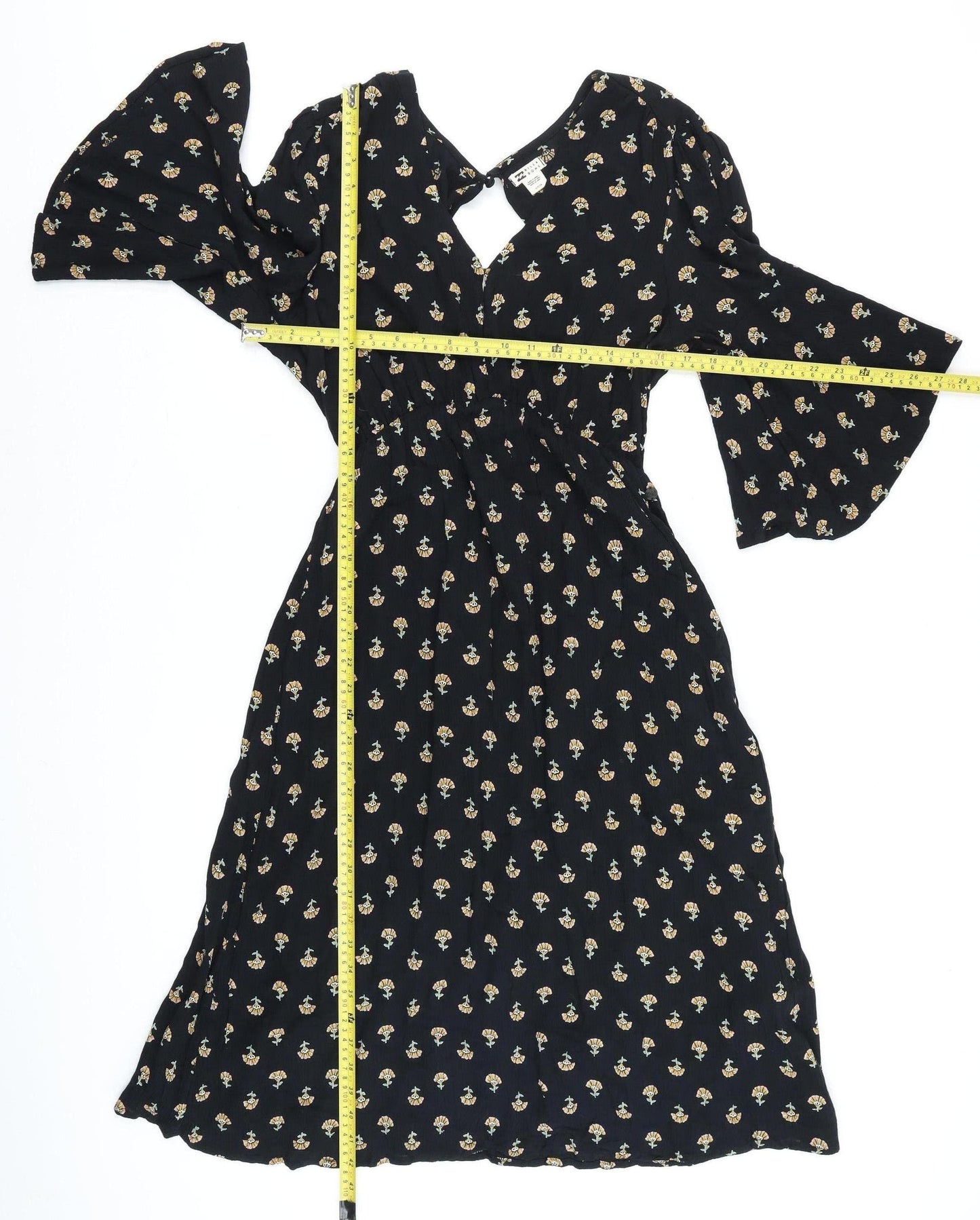 Billabong Women's Black Floral Wrap Midi Dress Size S