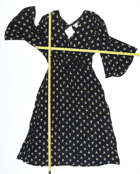 Billabong Women's Black Floral Wrap Midi Dress Size S
