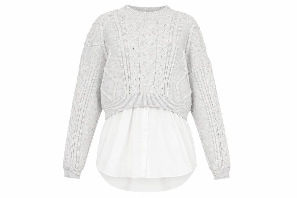 Primark Women Grey XL Layered Knit Mock Neck Long Sleeve Jumper Shirt