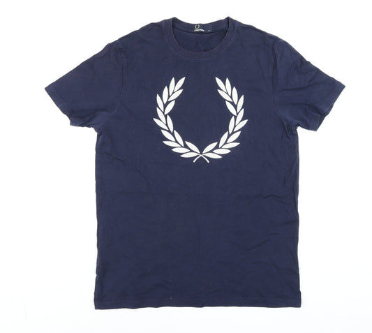 Fred Perry Men's Blue Cotton Graphic Logo T-Shirt Size M