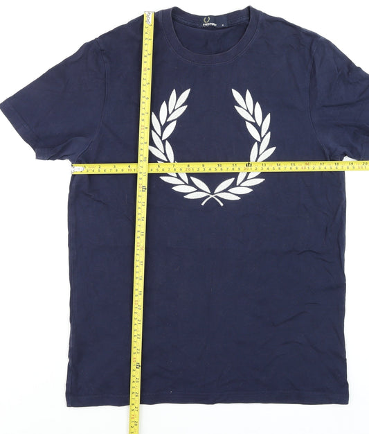 Fred Perry Men's Blue Cotton Graphic Logo T-Shirt Size M