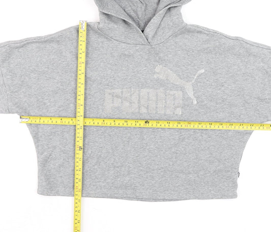 Puma Grey Cropped Hoodie Womens Teen Size 12 Relaxed Fit Fleece