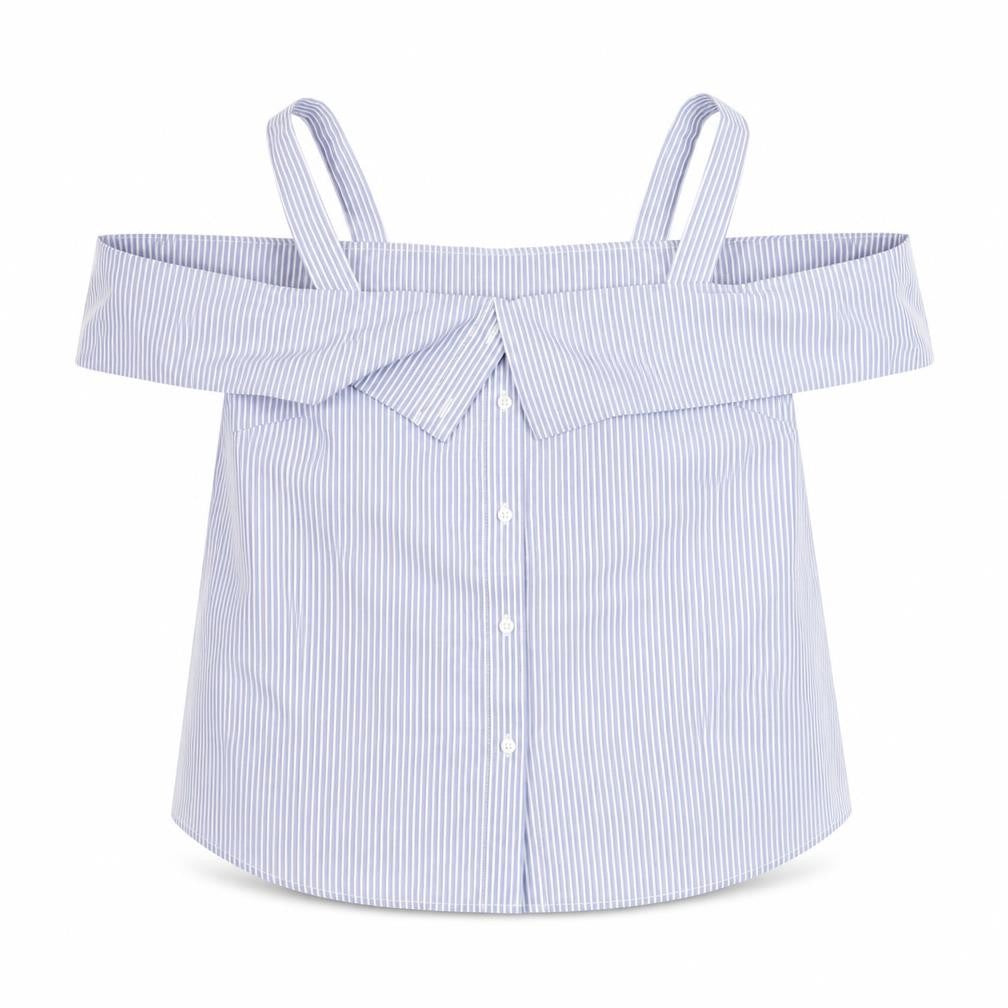 Warehouse Women Blue Striped Off Shoulder Cotton Blouse Size 16