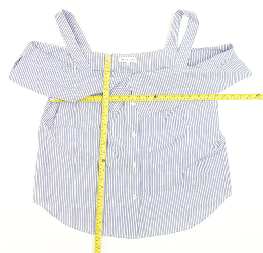 Warehouse Women Blue Striped Off Shoulder Cotton Blouse Size 16
