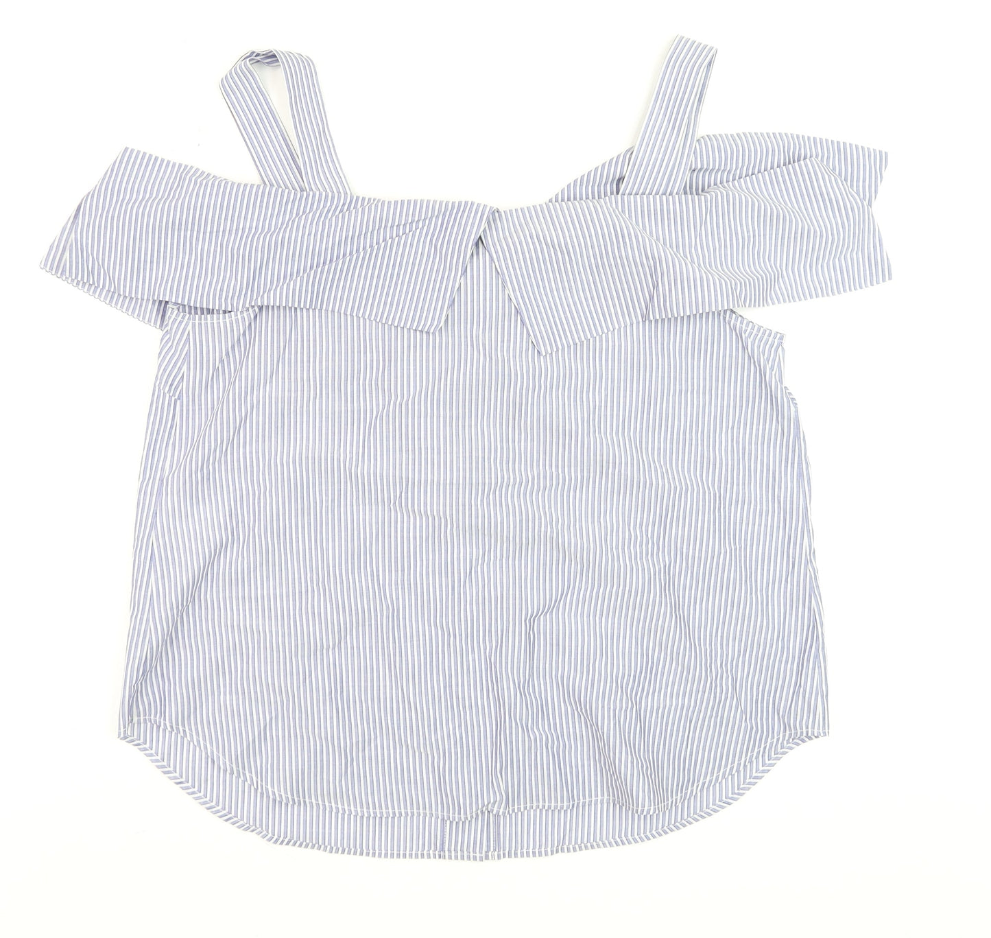 Warehouse Women Blue Striped Off Shoulder Cotton Blouse Size 16