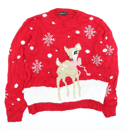 Why Not? Women Red Christmas Deer Knit Jumper Size 4