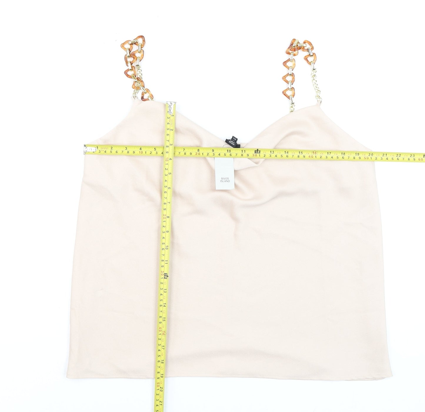 River Island Women Beige Chain Strap Satin Cowl Neck Camisole Top Size 14
