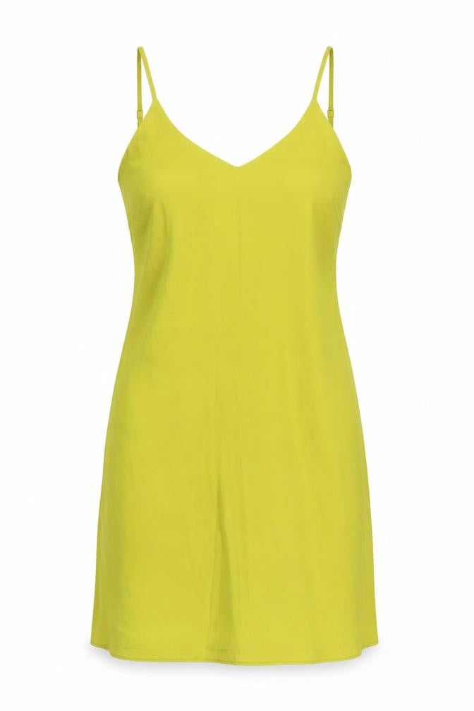 River Island Women's Yellow Slip Dress Size 16 V-Neck Summer Style
