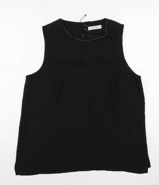 Oasis Women Black Sleeveless Pleated Chiffon Blouse Size 16