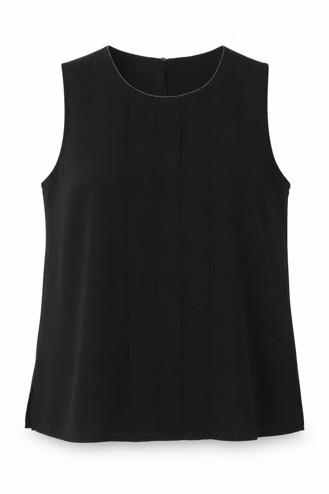 Oasis Women Black Sleeveless Pleated Chiffon Blouse Size 16