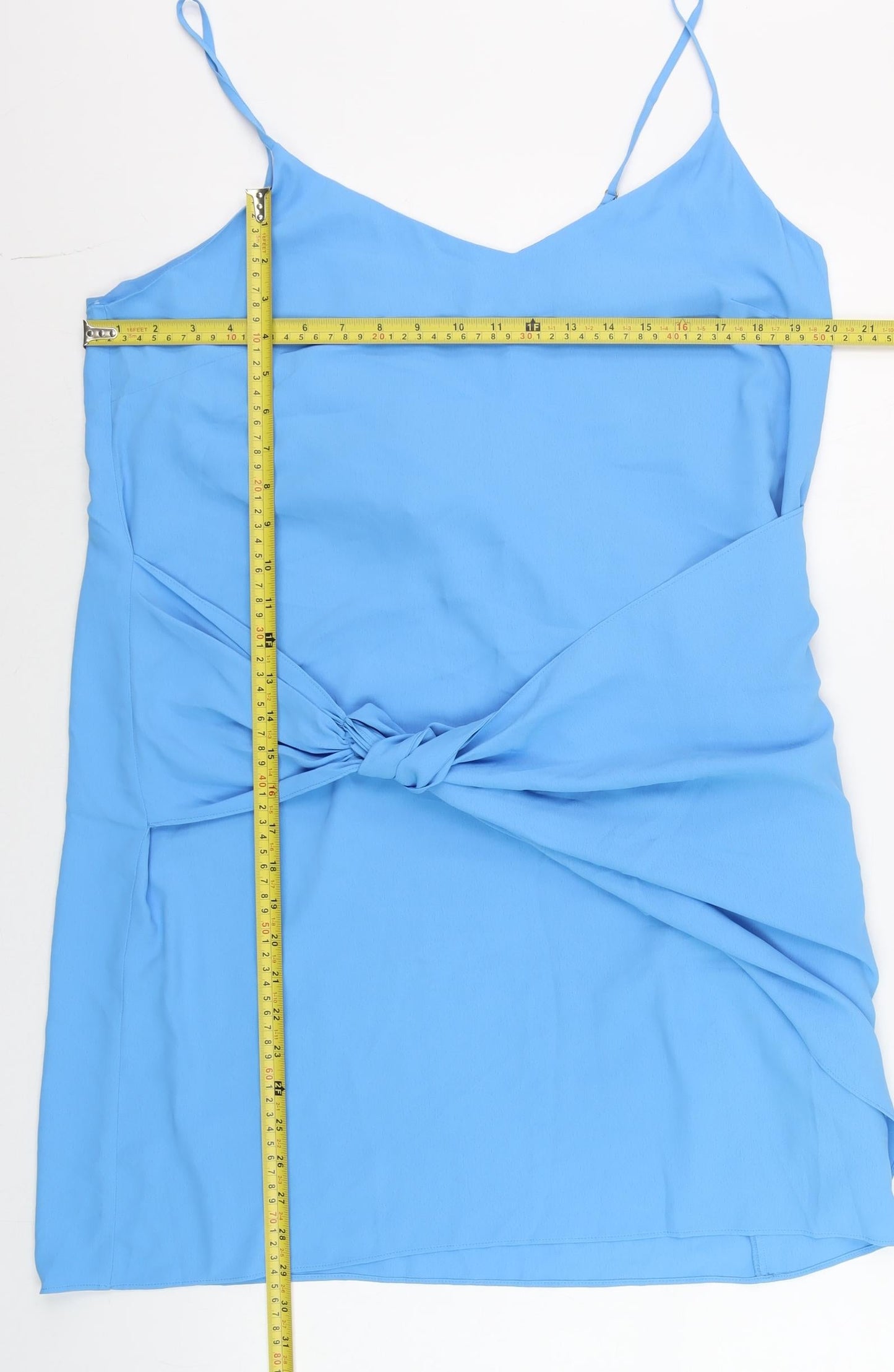 River Island Women’s Blue Slip Dress Size 16 V-Neck Knot Detail