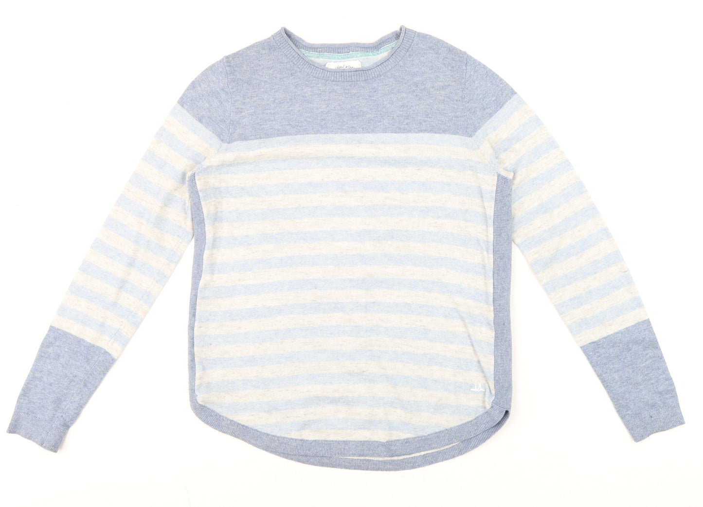 Mantaray Women Blue Striped Crew Neck Cotton Linen Jumper Size 10