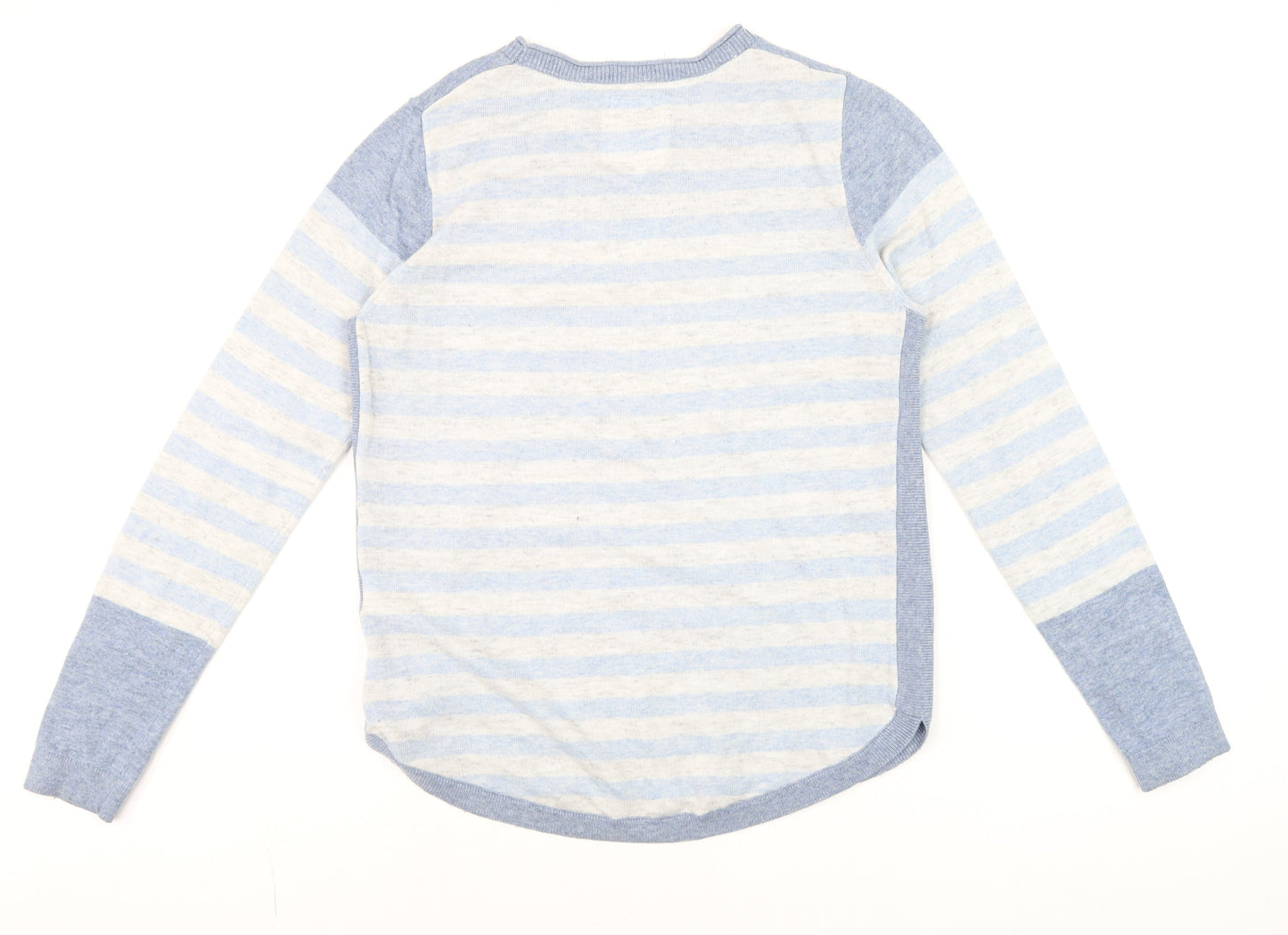 Mantaray Women Blue Striped Crew Neck Cotton Linen Jumper Size 10