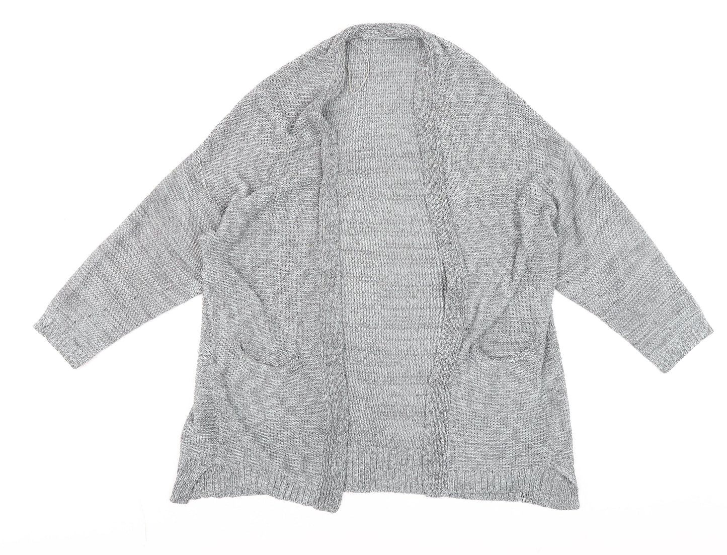Mango Women’s Grey Knit Cardigan Size S Open Front Pockets Casual