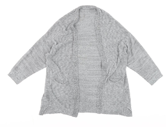 Mango Women’s Grey Knit Cardigan Size S Open Front Pockets Casual