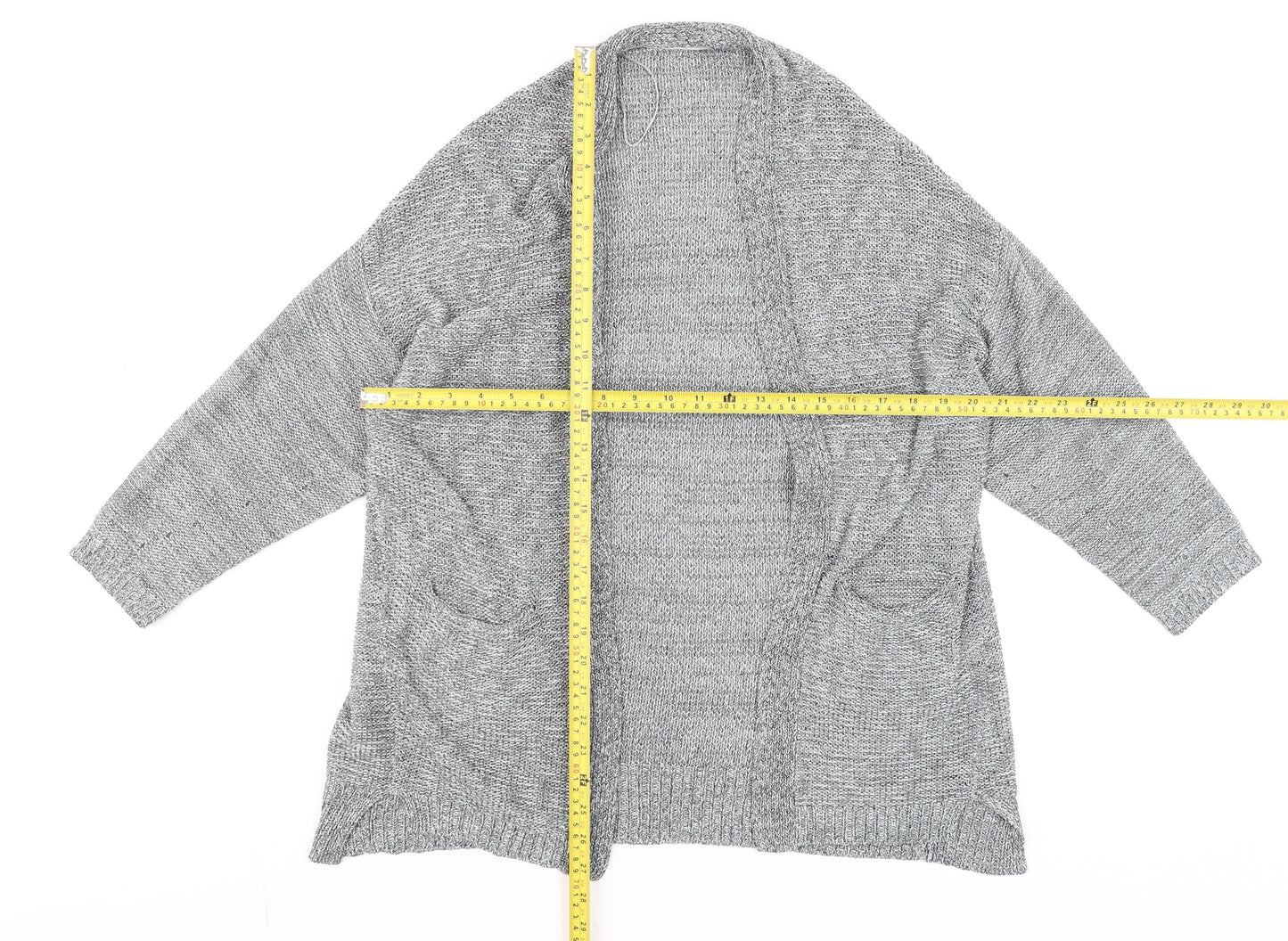 Mango Women’s Grey Knit Cardigan Size S Open Front Pockets Casual