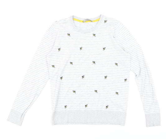 Laura Ashley Women’s Grey Bee Embroidered Stripe Long Sleeve Top UK 8