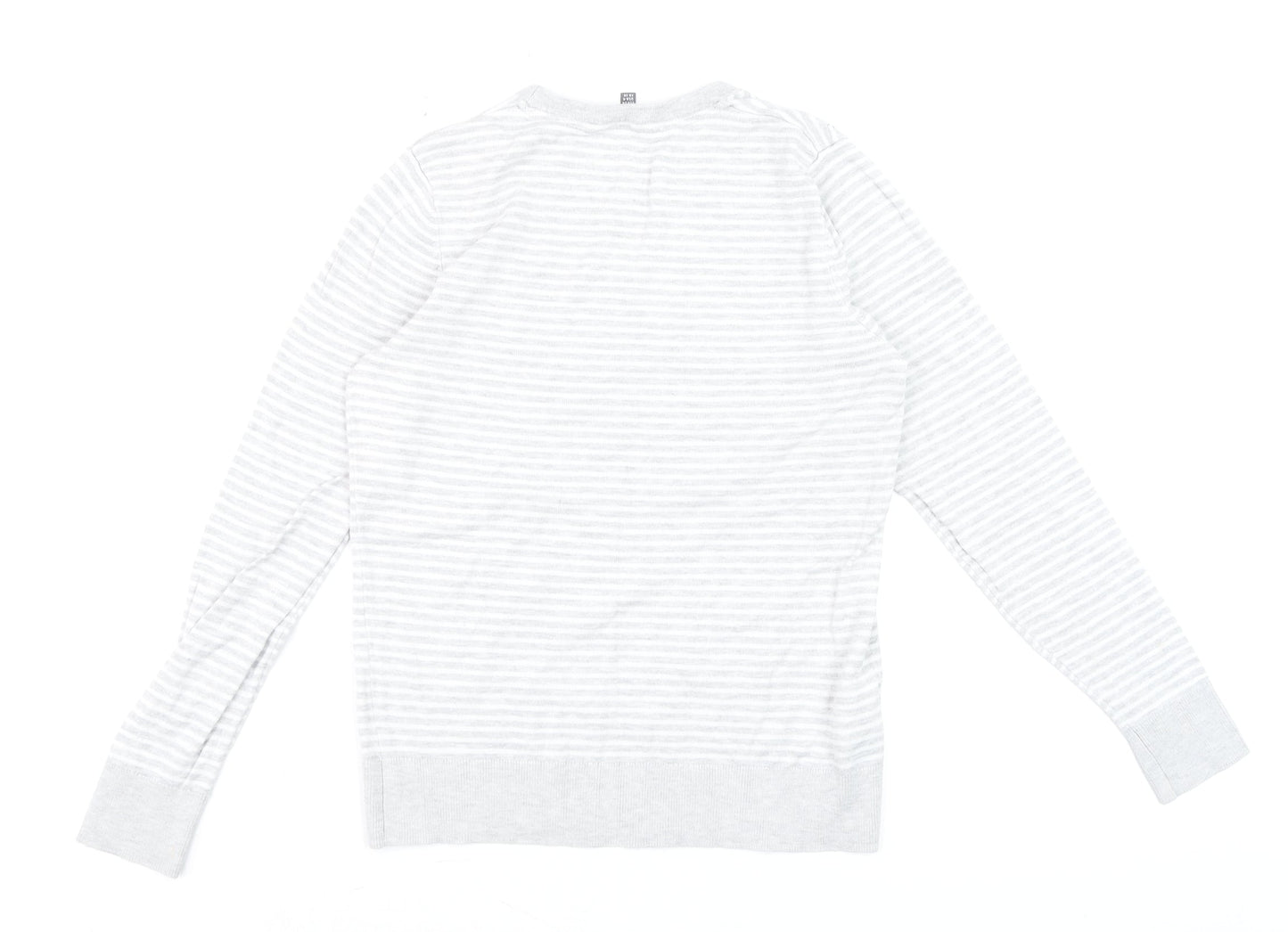 Laura Ashley Women’s Grey Bee Embroidered Stripe Long Sleeve Top UK 8