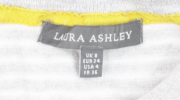 Laura Ashley Women’s Grey Bee Embroidered Stripe Long Sleeve Top UK 8