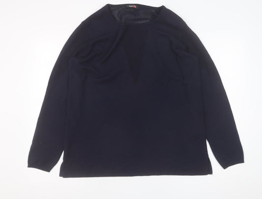 That's Me Women's Black V-Neck Long Sleeve Pullover Jumper Size 16