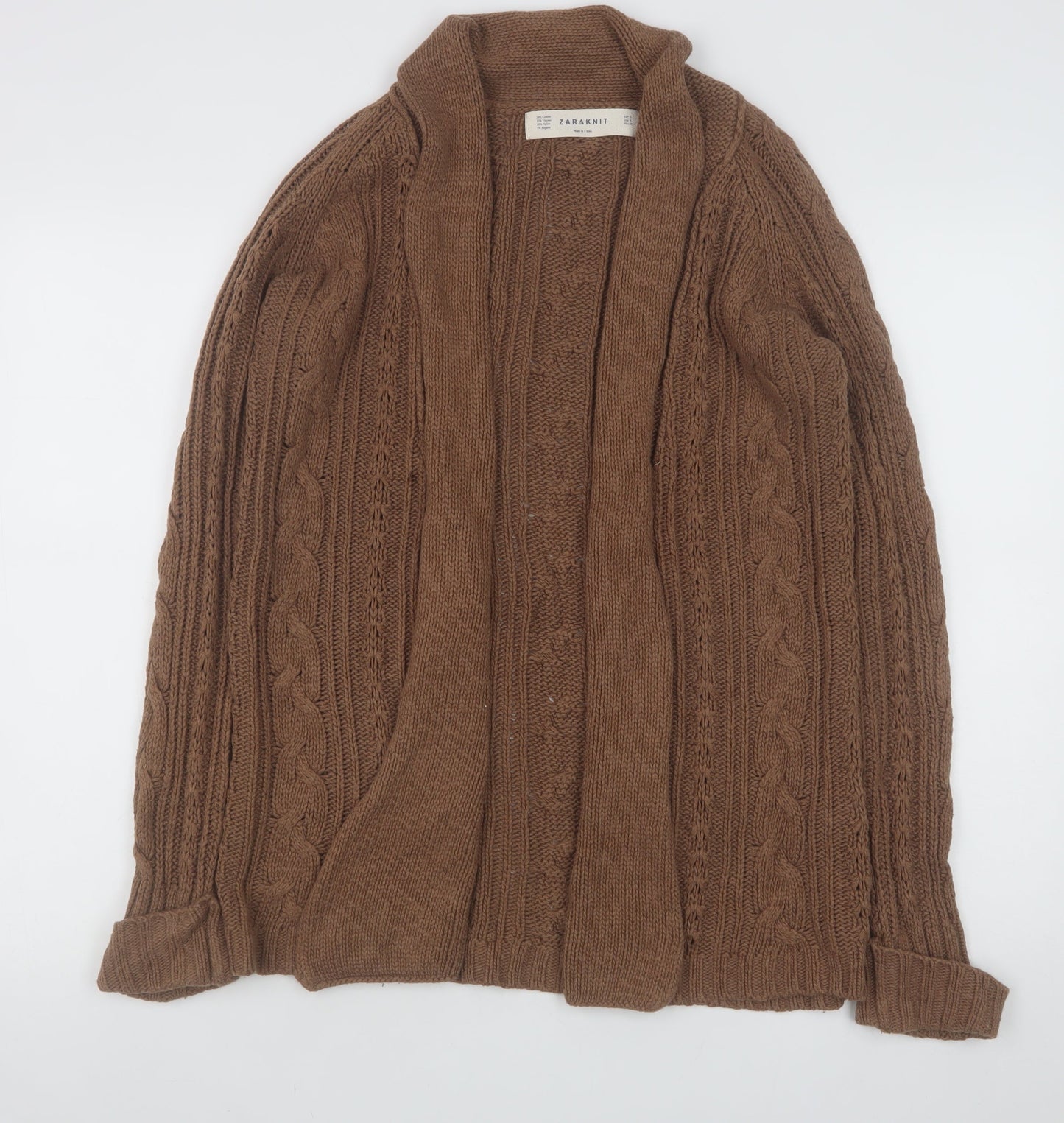 Zara Knit Women Brown Cable-Knit Cardigan Size S Long Sleeve