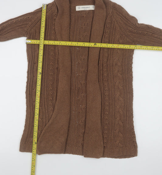 Zara Knit Women Brown Cable-Knit Cardigan Size S Long Sleeve