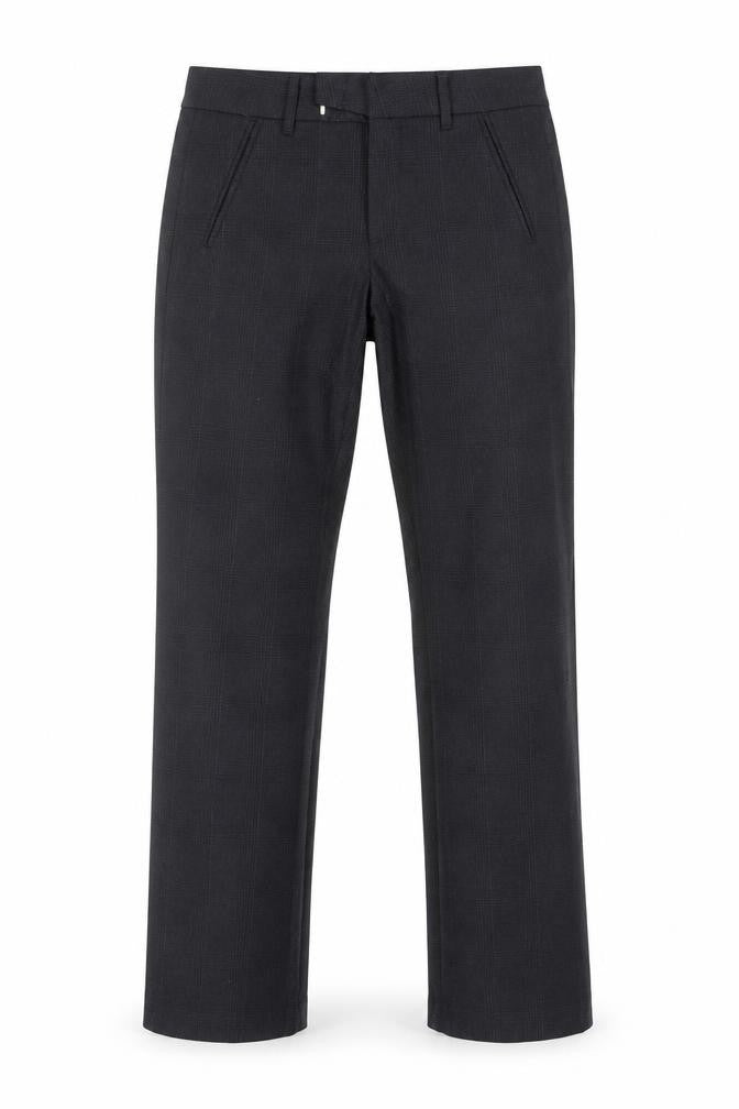 Front view of ESPRIT men’s black regular fit dress trousers, size 34l, polyester blend