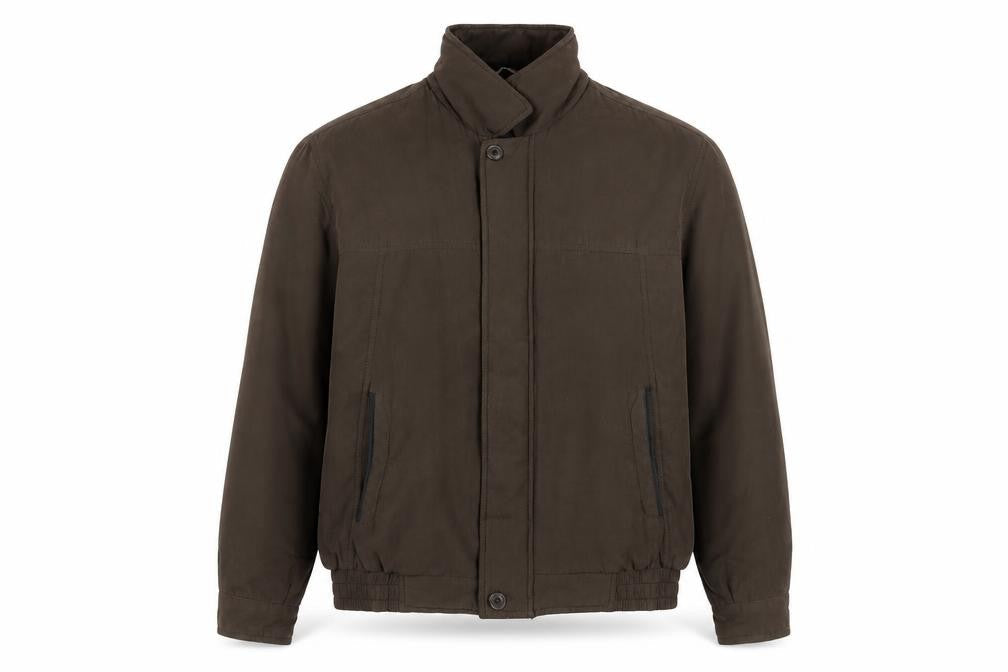Front view of Dunnes Men's Brown XL Bomber Jacket Polyester Blend Casual Outerwear