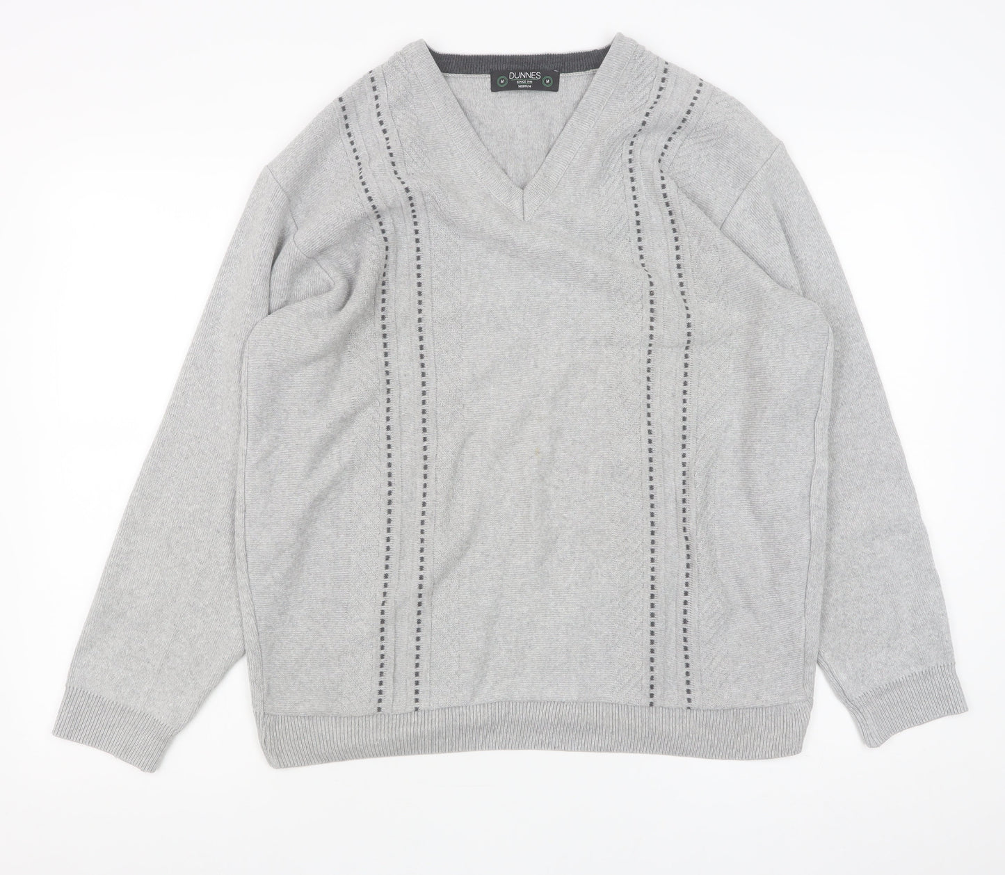 Dunnes Mens Grey Medium V-Neck Cotton Blend Jumper