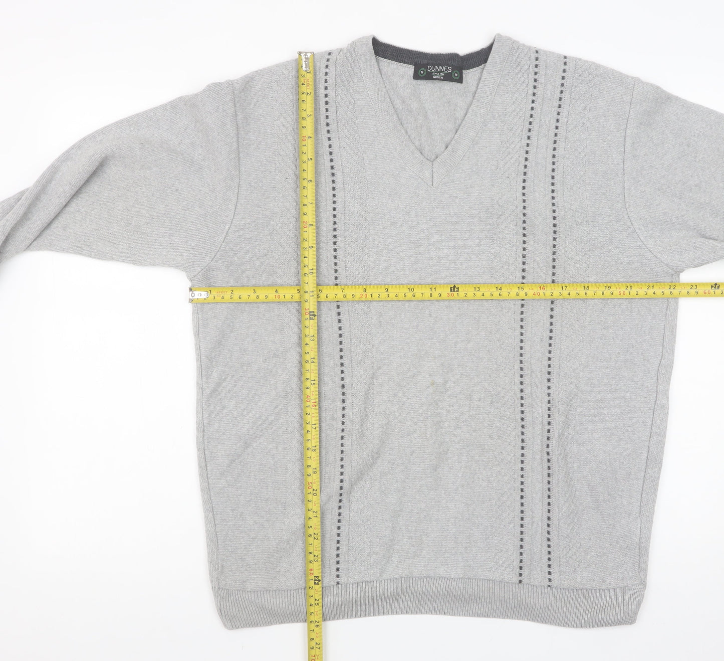 Dunnes Mens Grey Medium V-Neck Cotton Blend Jumper