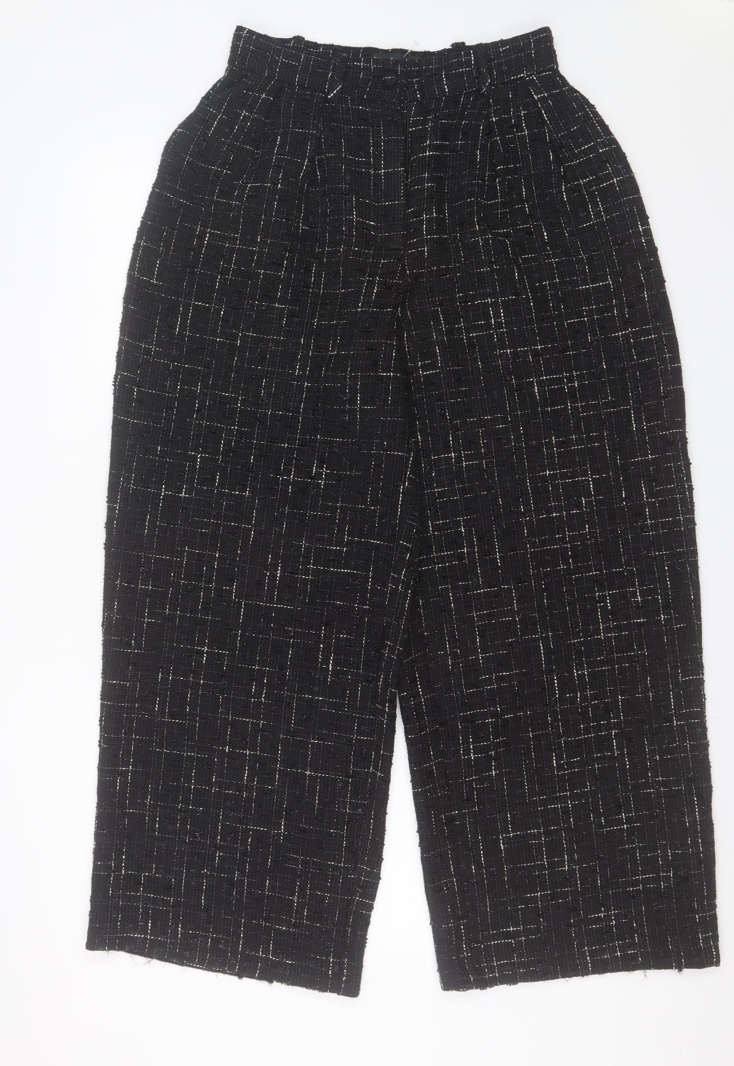 ASOS DESIGN Womens Black Tweed Wide-Leg High Waist Trousers UK 10