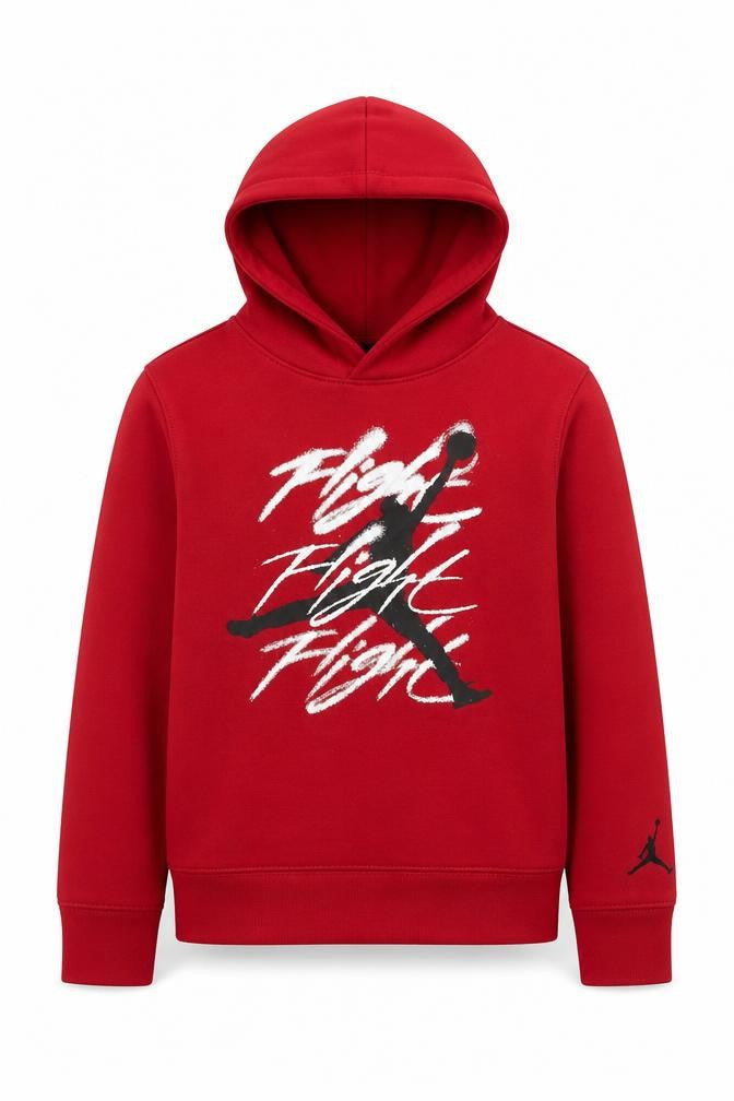 Front view of Jordan boys’ red pullover hoodie 8-10 years fleece graphic hooded sweatshirt