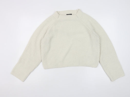 Love Tree Women Ivory Chunky-Knit High Neck Pullover Jumper M