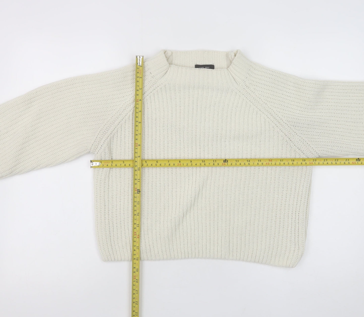 Love Tree Women Ivory Chunky-Knit High Neck Pullover Jumper M
