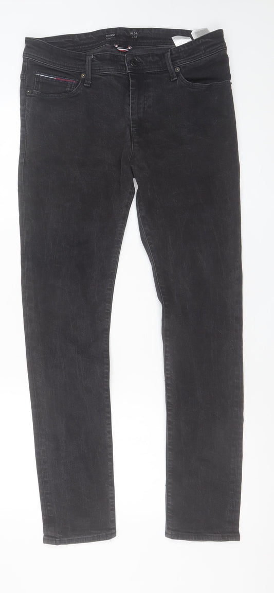 Tommy Hilfiger Men’s Black Skinny Jeans W34 L32 Denim Stretch