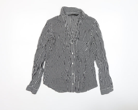 Zara Women’s Black Striped Cotton Button-Up Shirt Size S