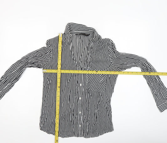 Zara Women’s Black Striped Cotton Button-Up Shirt Size S