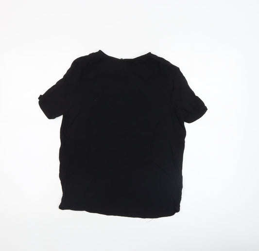 H&M Women’s Black Short Sleeve Basic Viscose Blouse UK 8